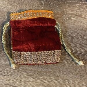 TBZ Limited Velvet Potli Pouch Wristlet Clutch Gold Pearl Accents 5x6